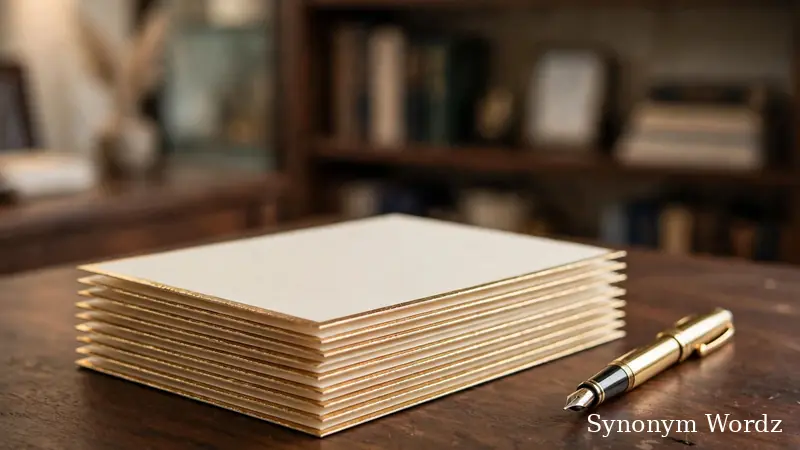 Elegant formal invitation cards with gold foil edges and a fountain pen on a wooden desk