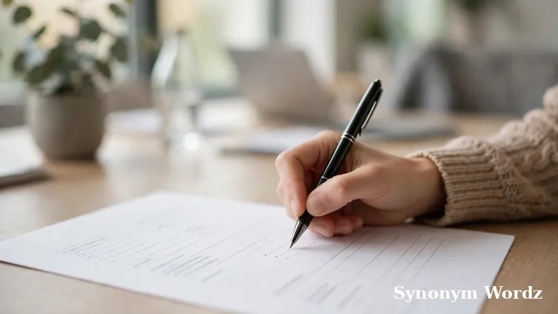 Person editing a printed resume with a pen, fixing overused words like collaborate