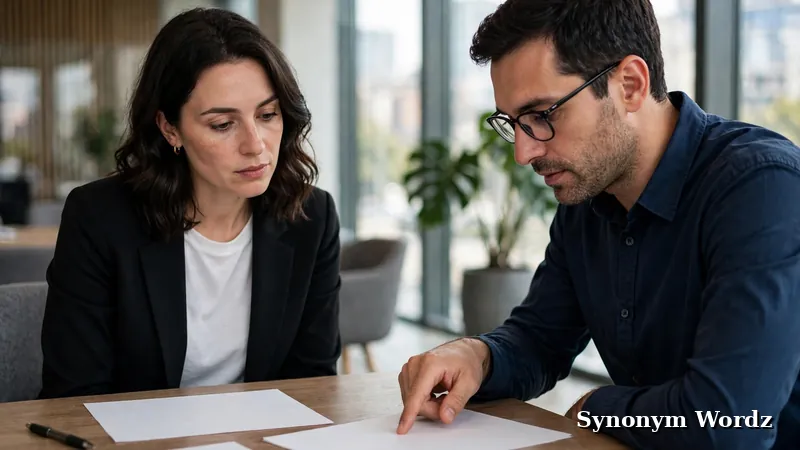 Two colleagues discussing documents in a meeting