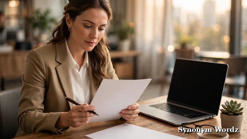 Professional reviewing a resume at an office desk
