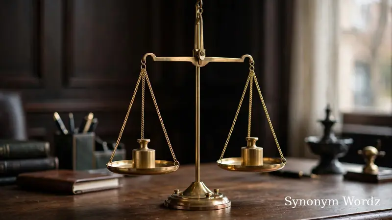 Brass balance scale weighing two equal weights on a wooden desk