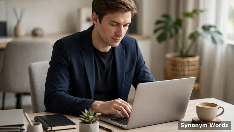 Professional writing a business email on a laptop at an office desk