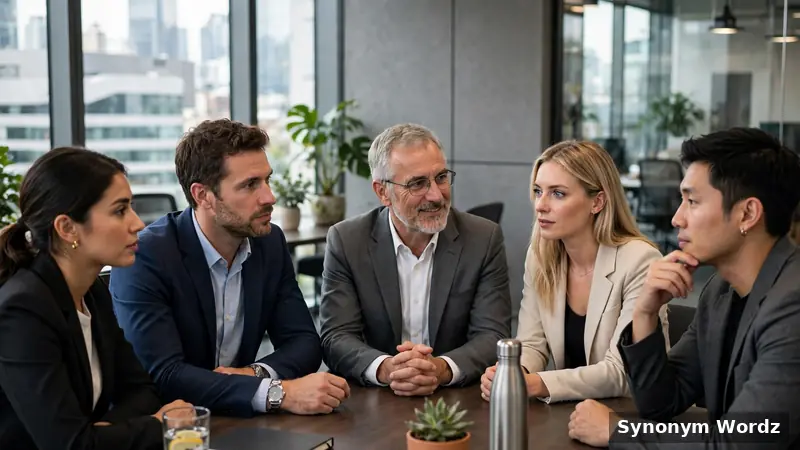 Colleagues in a formal business meeting listening attentively and agreeing