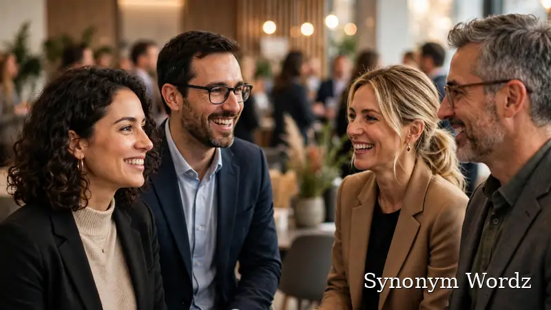 Business people networking in conversation at a modern conference venue