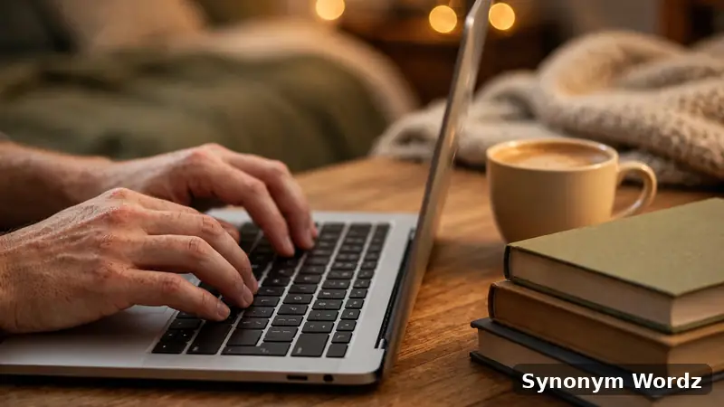 Student typing a thank you email to a professor on a laptop at a wooden desk with textbooks and a coffee cup