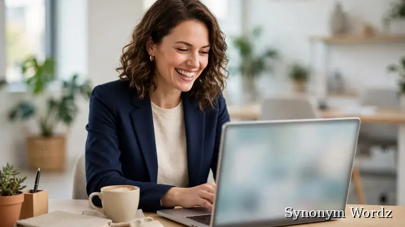 Professional woman reading and replying to a work email at her desk