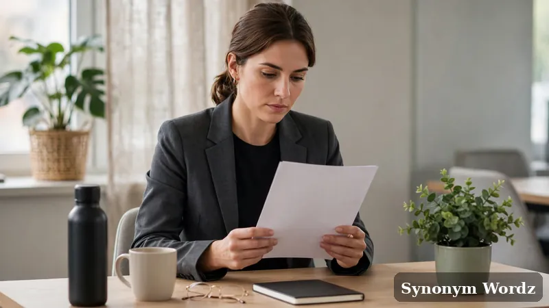 Business professional carefully reviewing a document at a modern desk to avoid common email mistakes
