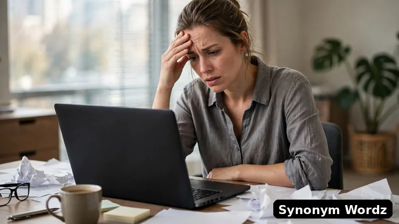 A stressed office worker reading a confusing email on a laptop