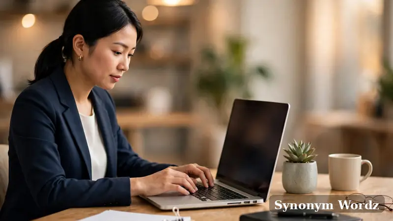 Professional typing a polite salary follow-up email at a tidy office desk