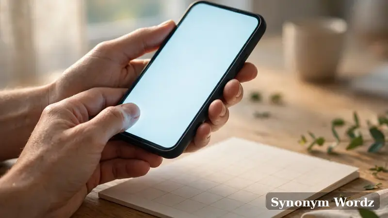 Hands holding a smartphone with a calendar, checking pay dates in soft morning light