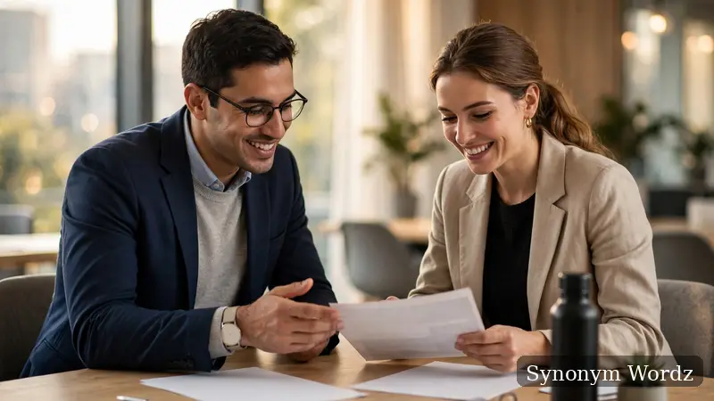 Two business colleagues discussing professional alternatives to the slang term brain fart in a bright modern meeting room