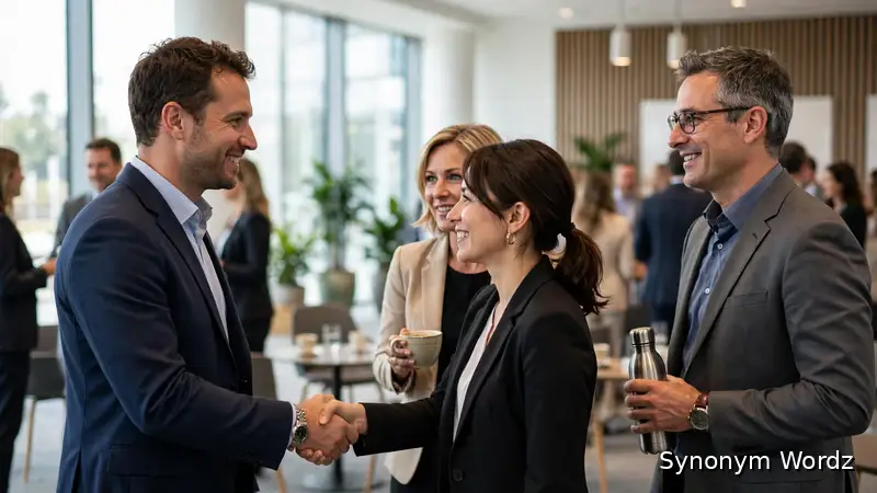Professionals exchanging introductions at a business networking event