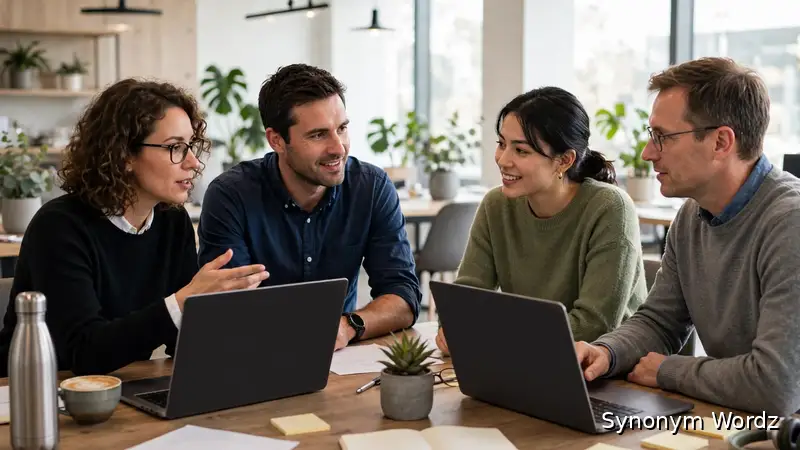 Colleagues collaborating in a modern workplace with clearly defined team roles