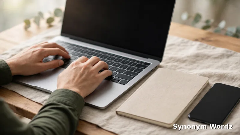 Hands typing an email on a laptop beside a notebook and smartphone on a tidy desk
