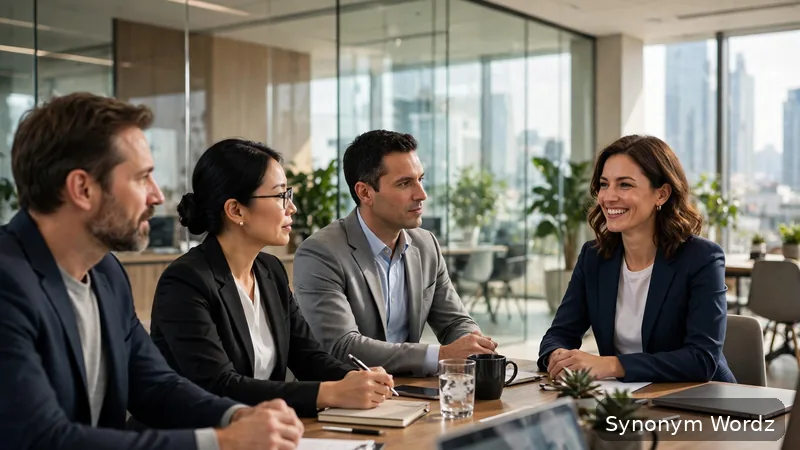 Business team meeting in a modern office, showing the professional tone of these thank-you alternatives