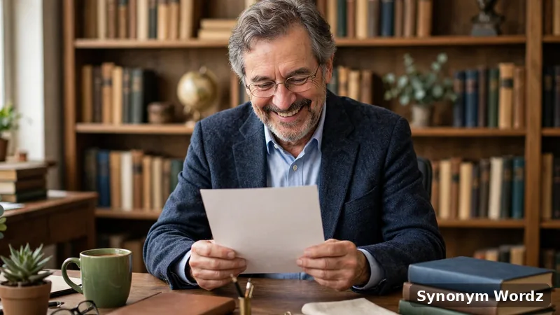 Professor reading a recommendation letter warmly at a university office desk