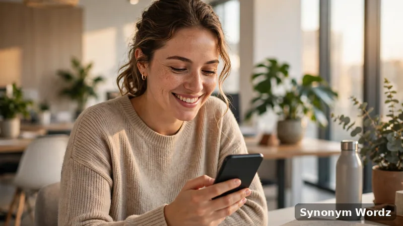 Person smiling with relief while checking a thank-you email on a phone in a bright office