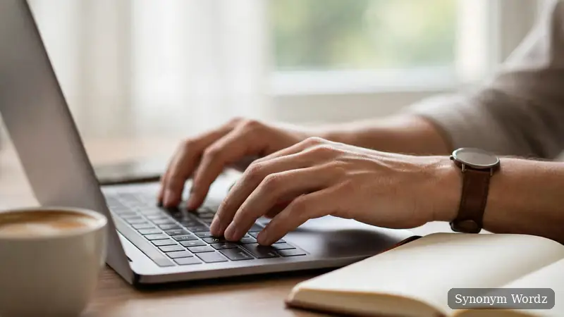 Professional writing a polished resume on a laptop at a sleek desk in natural light