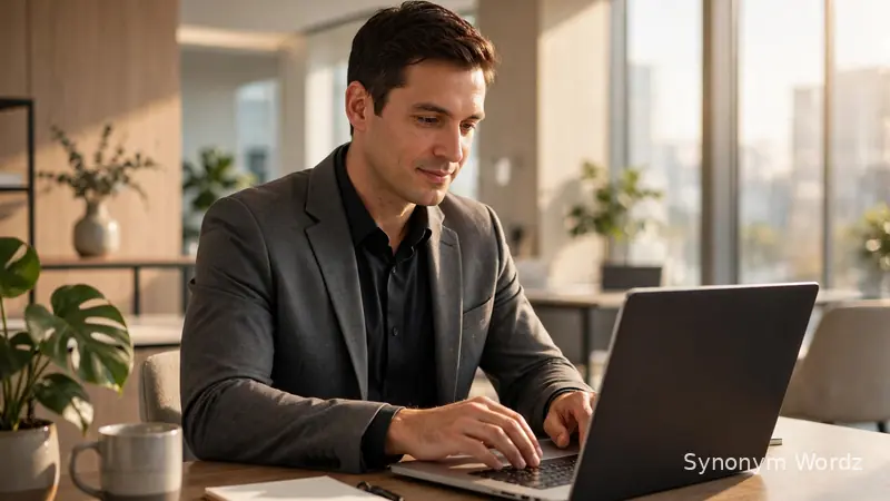Professional writing a business email at a modern office desk