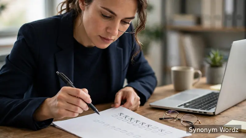 Professional reviewing a printed checklist with a pen, marking items off