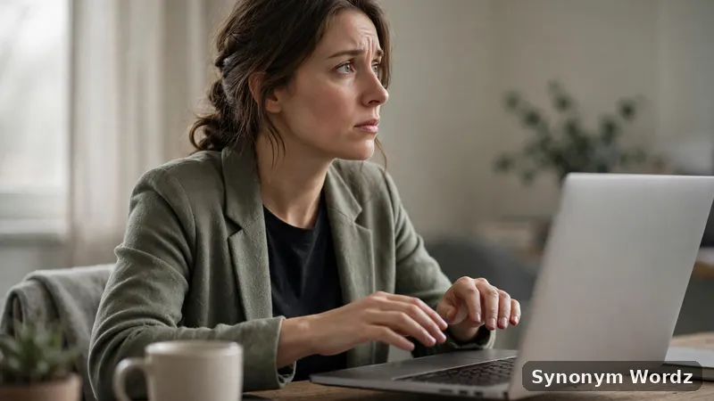 Thoughtful professional pausing before sending an email on a laptop