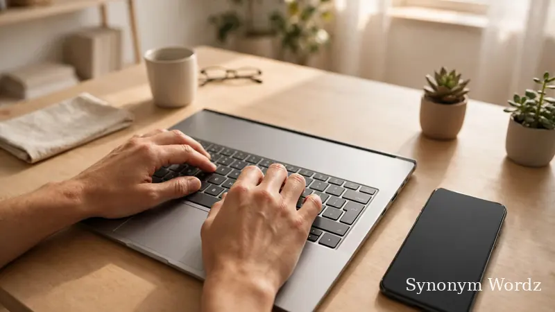 Hands typing a thank you email on a laptop next to a smartphone on a desk